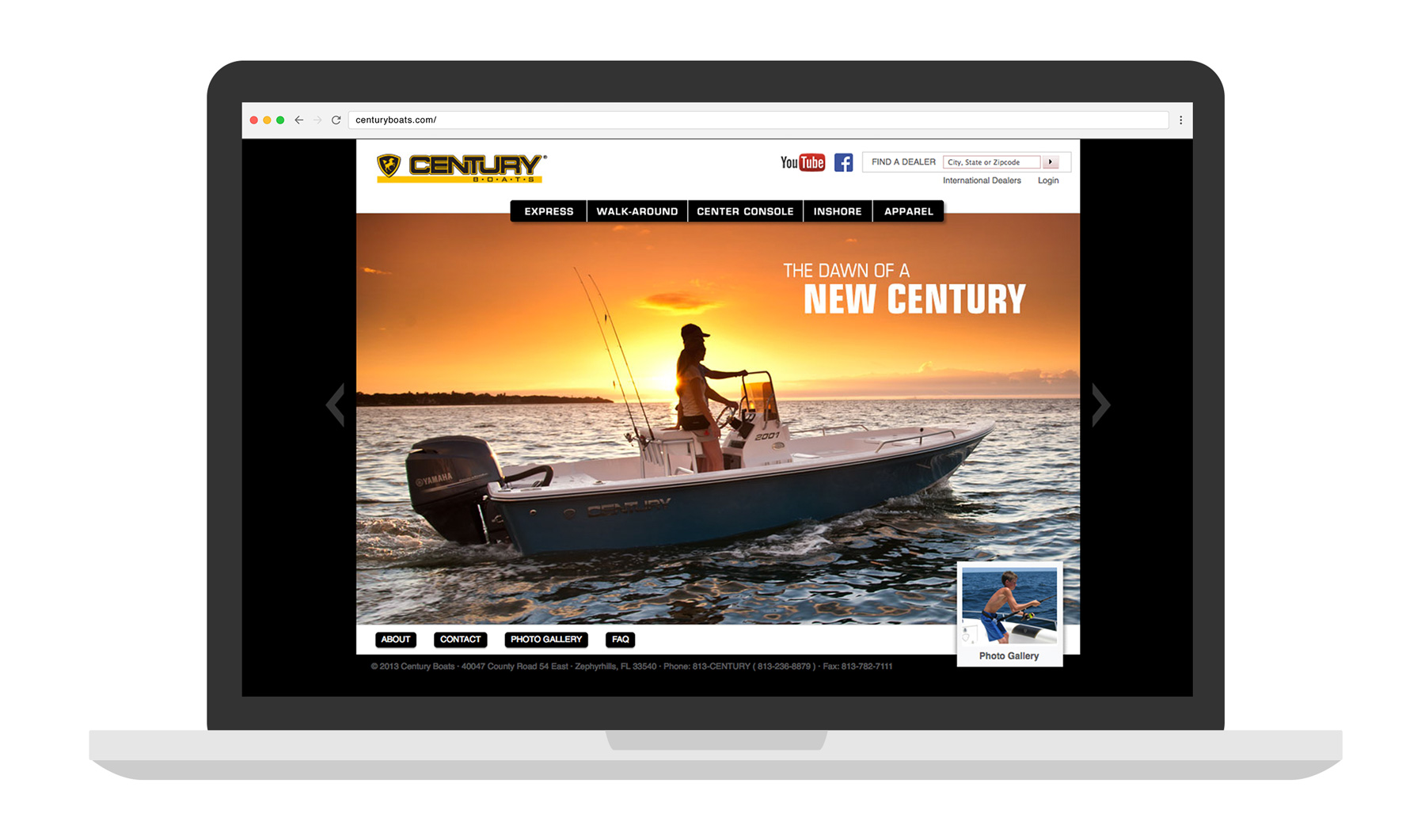 Century Boats Website laptop mockup