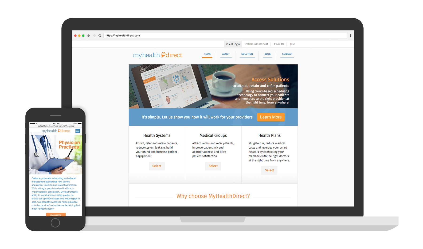 MyHealth Direct Website laptop and mobile mockups